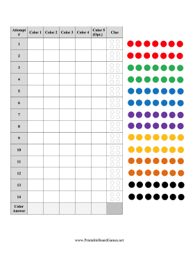 Master Code Breaker Printable Board Game